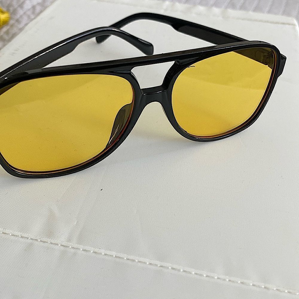 Black frame, yellow lens glasses one size fits all new with case